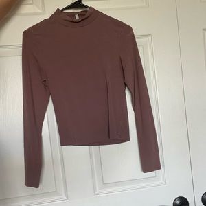 Purplish gray cropped long sleeve with turtle neck